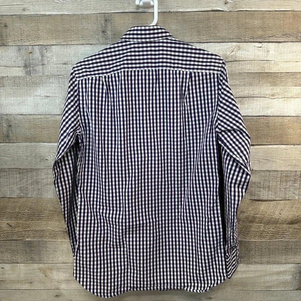 J Crew Haberdashery Mens Small 14 14 1/2 Purple White‎ Gingham Button Up Shirt